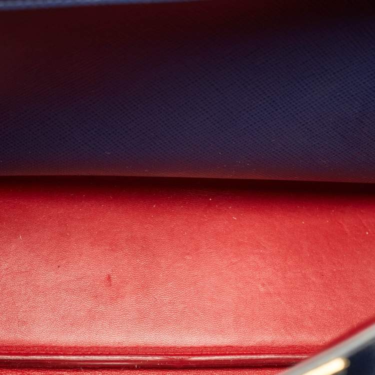 Pre Owned Prada Blue Saffiano Cuir Leather Large Double Handle Tote
