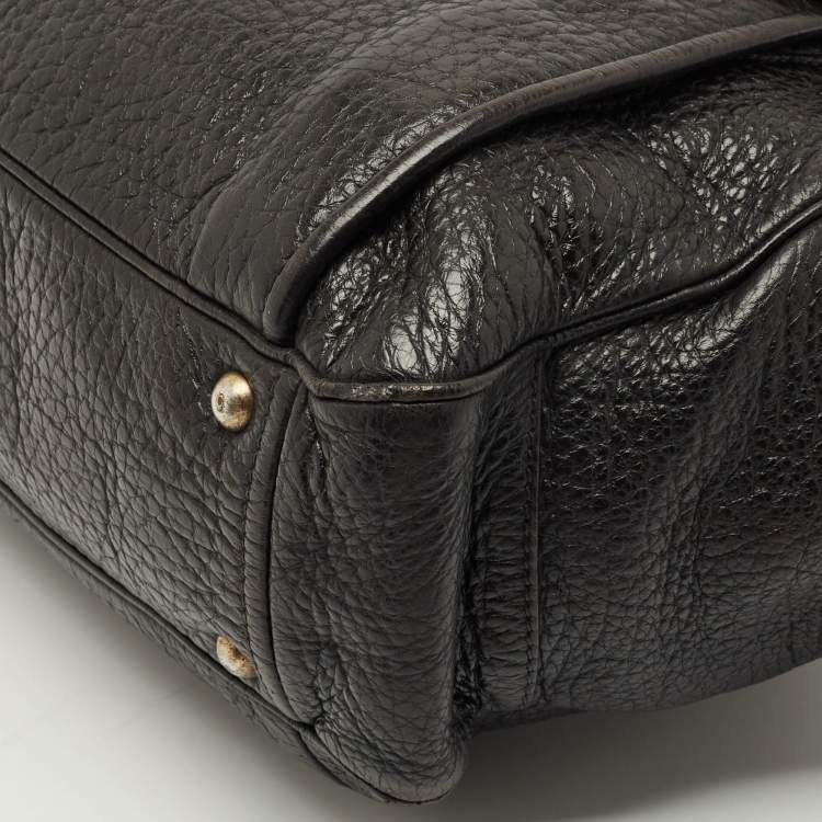 Pre Owned Prada Cacao Brown Pebbles Leather Pocket Zip Satchel
