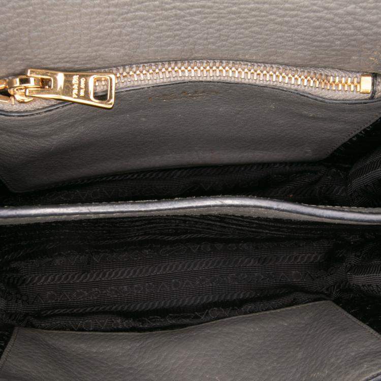 Pre Owned Prada Brown Vitello Daino Flap Crossbody