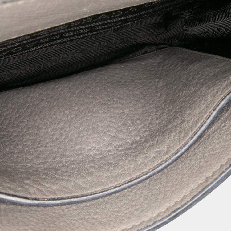Pre Owned Prada Brown Vitello Daino Flap Crossbody