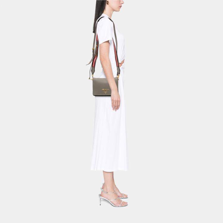 Pre Owned Prada Brown Vitello Daino Flap Crossbody