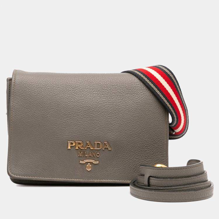 Pre Owned Prada Brown Vitello Daino Flap Crossbody