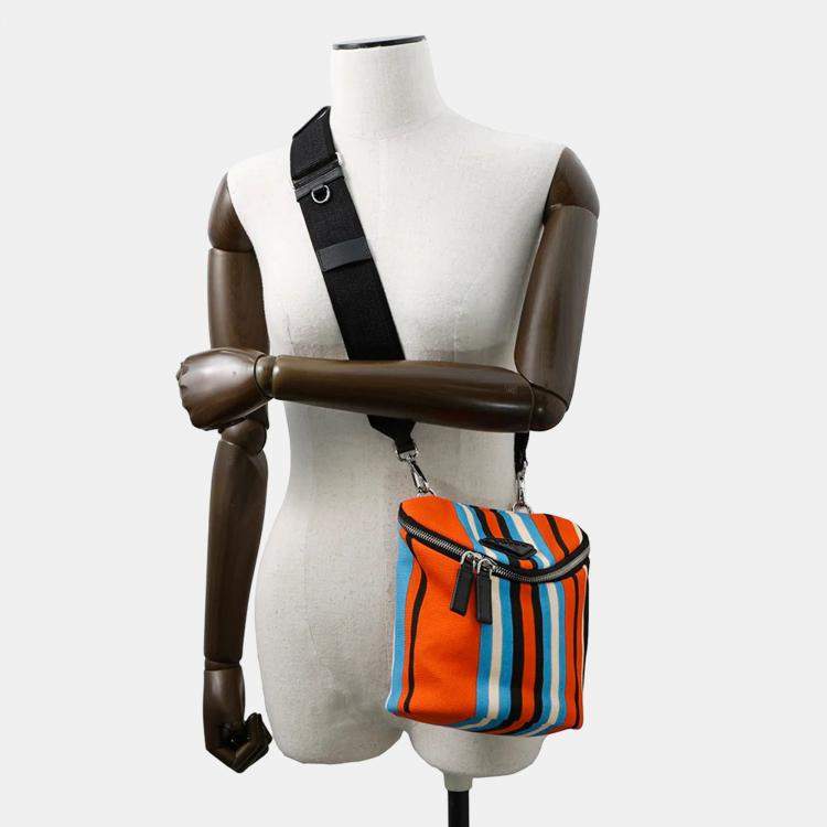 Pre Owned Prada Triangle Logo Multicolor Canvas Shoulder Bag