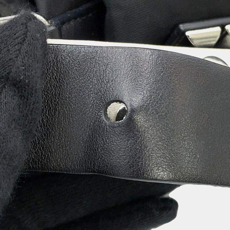 Pre Owned Prada Studded Black White Nylon Leather Shoulder Bag
