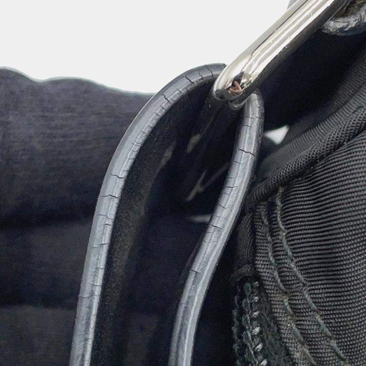 Pre Owned Prada Studded Black White Nylon Leather Shoulder Bag