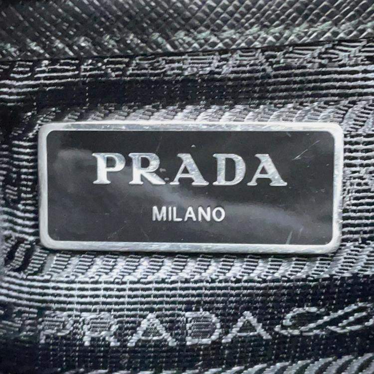 Pre Owned Prada Studded Black White Nylon Leather Shoulder Bag