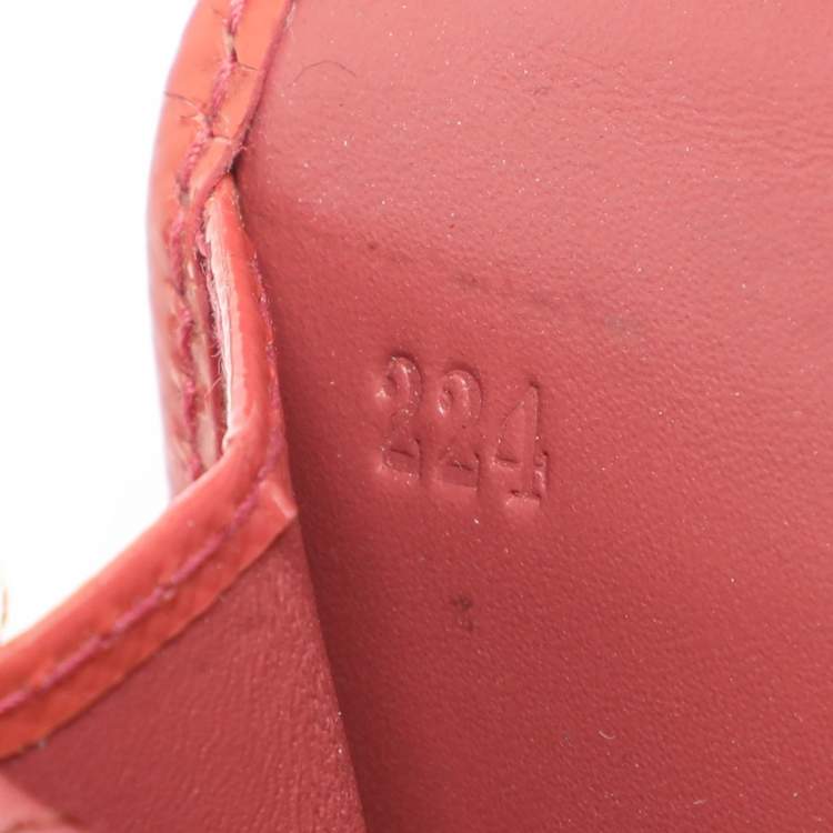 Pre Owned Prada Brick Red Patent Leather Logo Flap Wallet on Strap