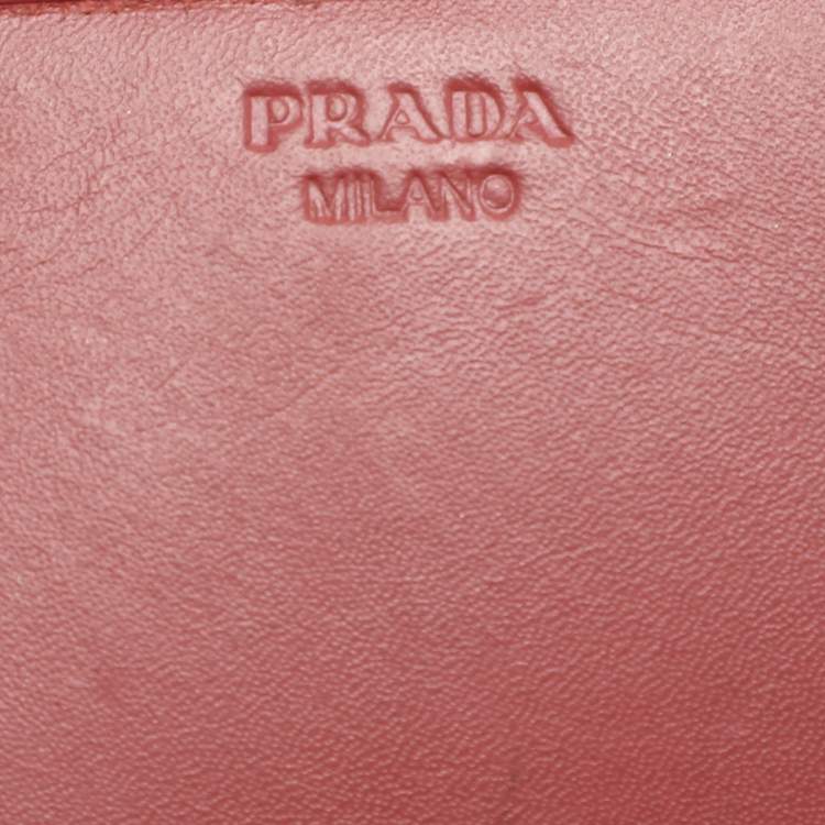 Pre Owned Prada Brick Red Patent Leather Logo Flap Wallet on Strap