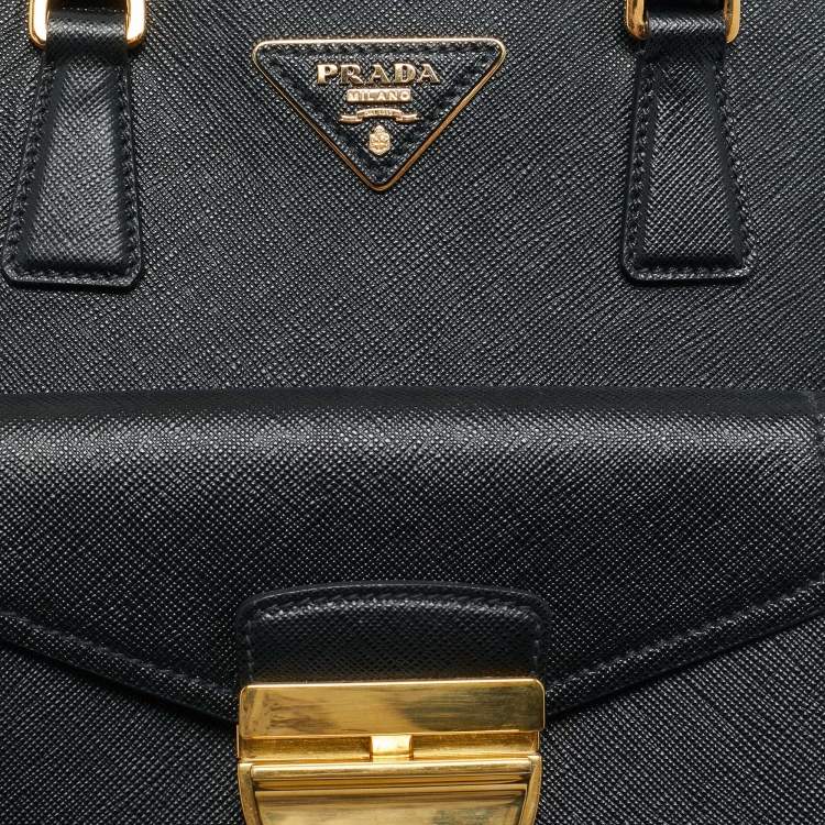 Pre Owned Prada Black Saffiano Leather Metropolis Tote