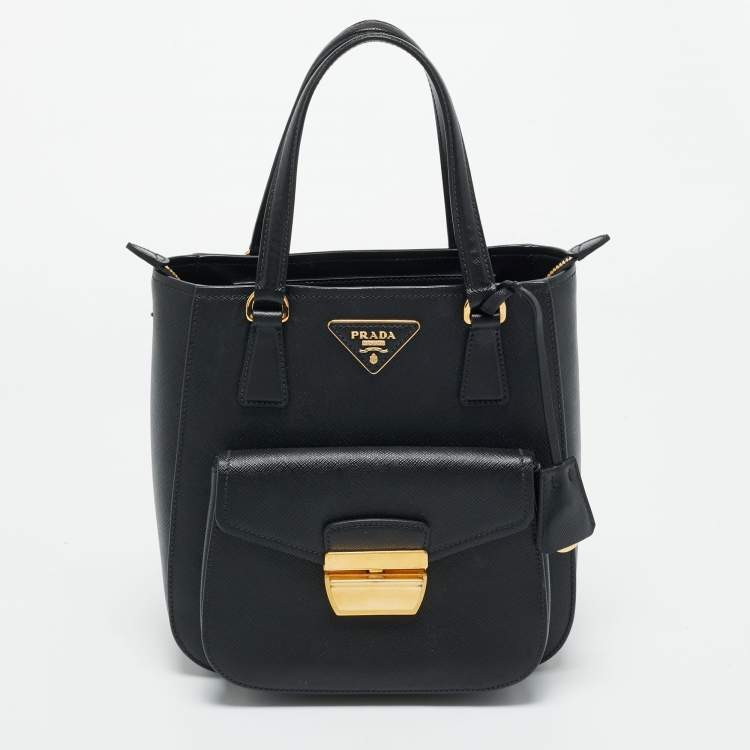 Pre Owned Prada Black Saffiano Leather Metropolis Tote