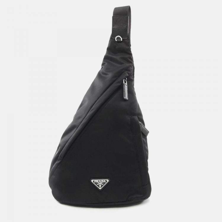 Pre Owned Prada Tessuto Waist Bag Body Nylon Saffiano Leather Black