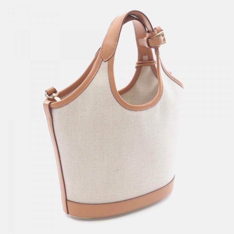 Pre Owned Prada Handbag Canvas Leather White Beige