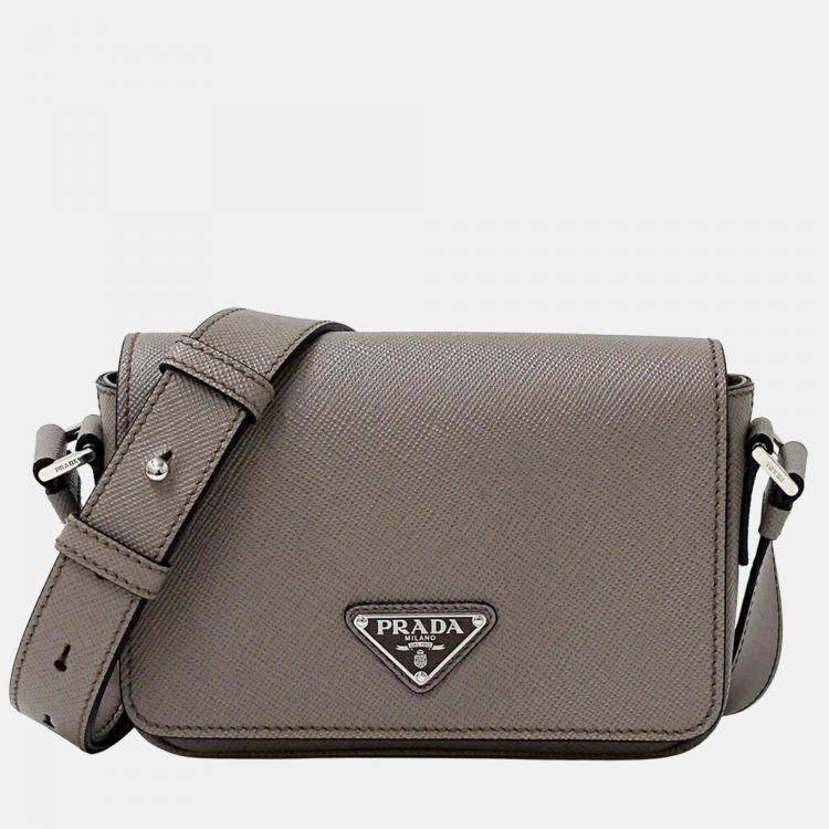 Pre Owned Prada Shoulder Bag Saffiano Greige