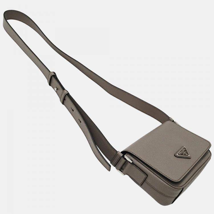 Pre Owned Prada Shoulder Bag Saffiano Greige