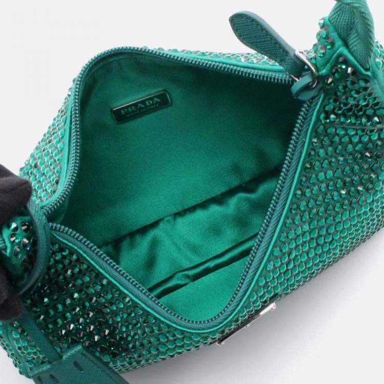 Pre Owned Prada Re-Edition 2000 Handbag Fabric Rhinestone Green