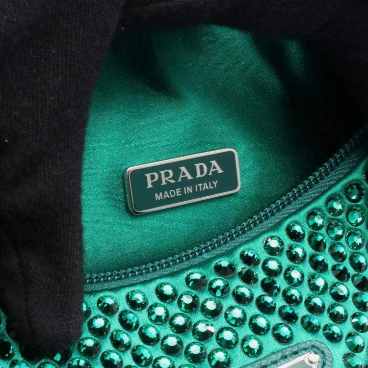 Pre Owned Prada Re-Edition 2000 Handbag Fabric Rhinestone Green