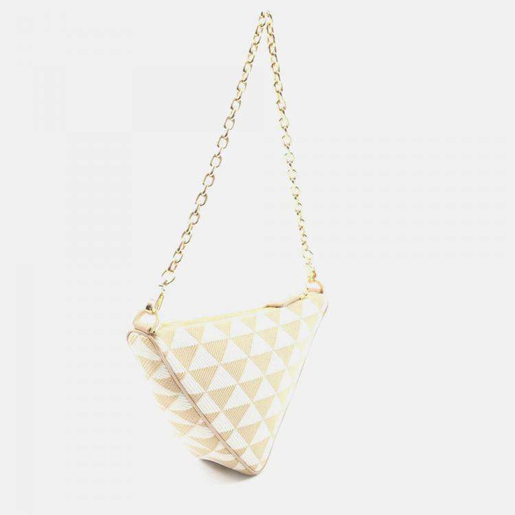 Pre Owned Prada Triangle Triangolo Jacqu Shoulder Bag Canvas Beige White