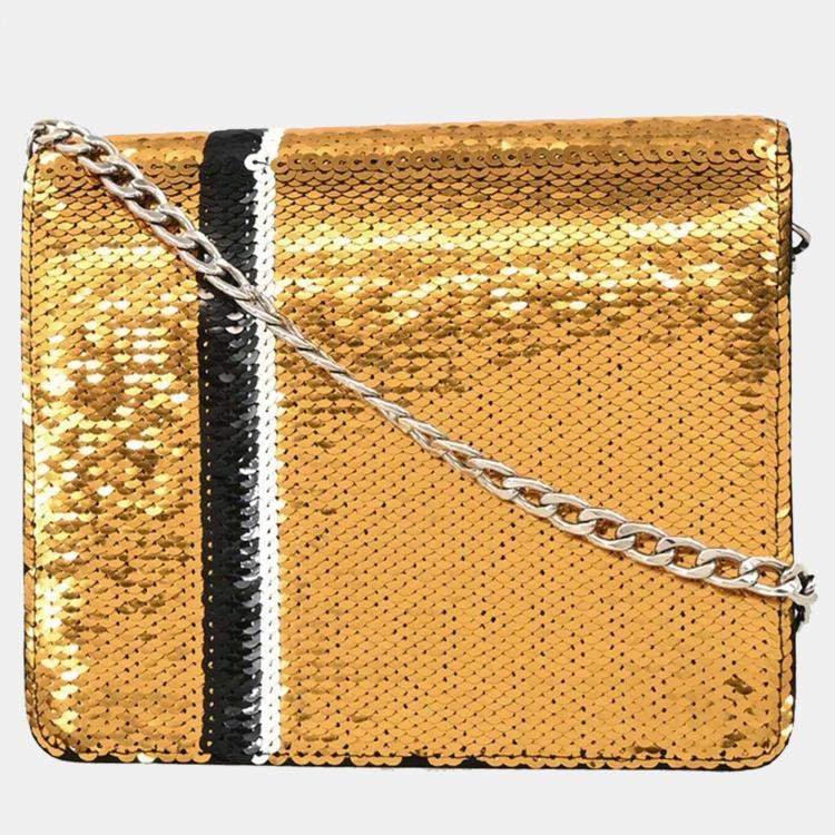 Pre Owned Prada Gold Sequins Satin Shoulder Bag