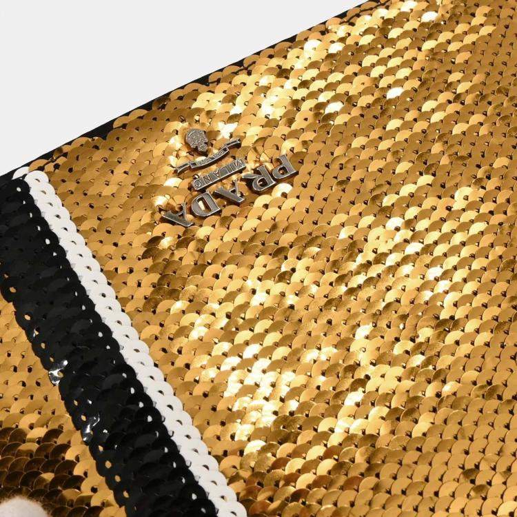 Pre Owned Prada Gold Sequins Satin Shoulder Bag