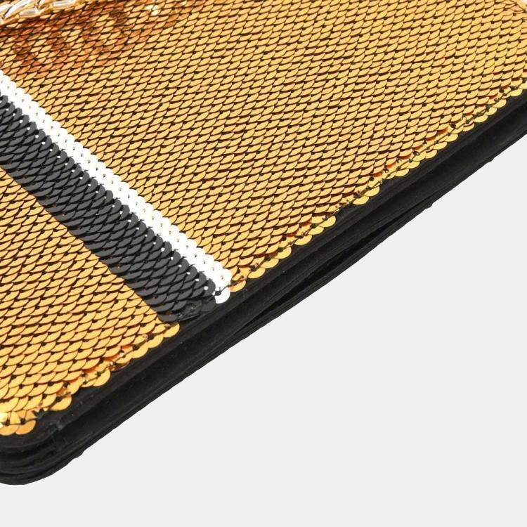 Pre Owned Prada Gold Sequins Satin Shoulder Bag