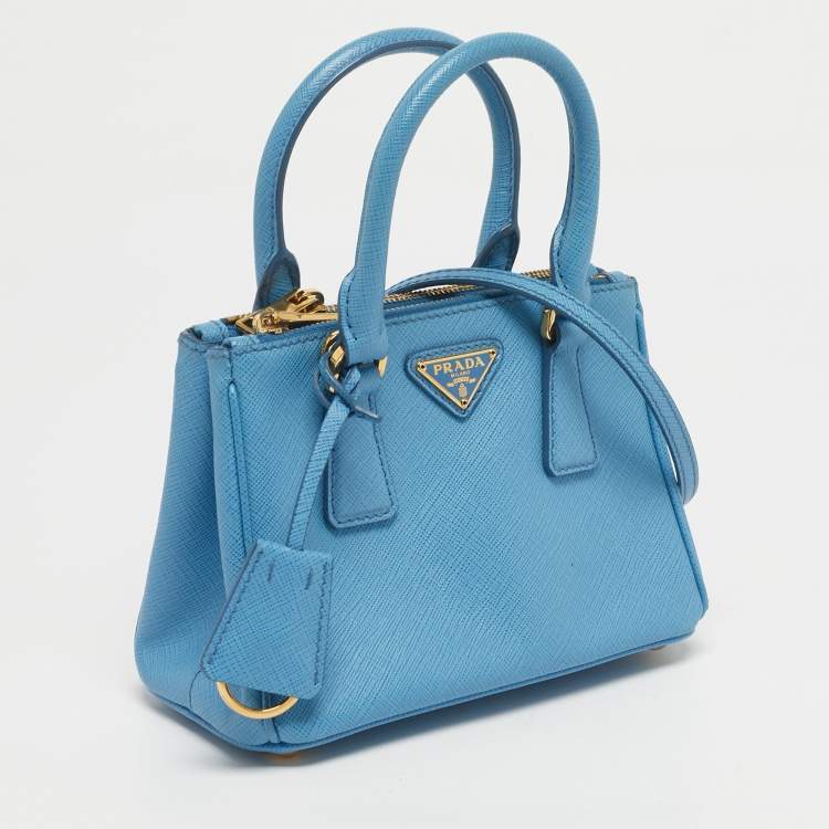 Pre Owned Prada Blue Saffiano Lux Leather Micro Double Zip Tote