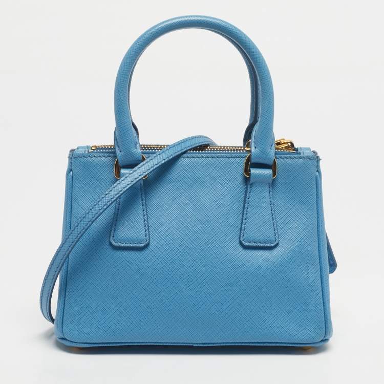 Pre Owned Prada Blue Saffiano Lux Leather Micro Double Zip Tote