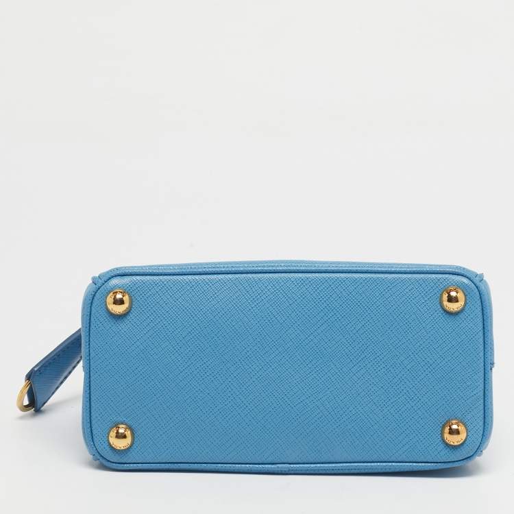 Pre Owned Prada Blue Saffiano Lux Leather Micro Double Zip Tote