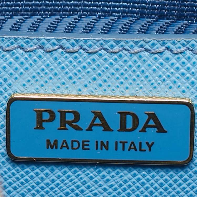 Pre Owned Prada Blue Saffiano Lux Leather Micro Double Zip Tote