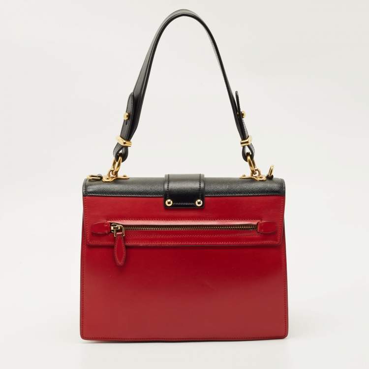 Pre Owned Prada Red/Black Leather Cahier Flap Shoulder Bag