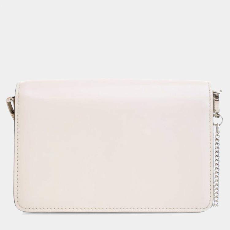 Pre Owned Prada White Spazzolato Triangle Logo Plate Flap Chain Crossbody