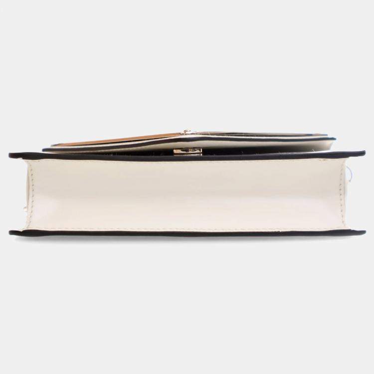 Pre Owned Prada White Spazzolato Triangle Logo Plate Flap Chain Crossbody