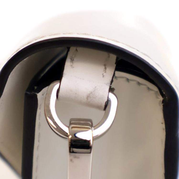 Pre Owned Prada White Spazzolato Triangle Logo Plate Flap Chain Crossbody
