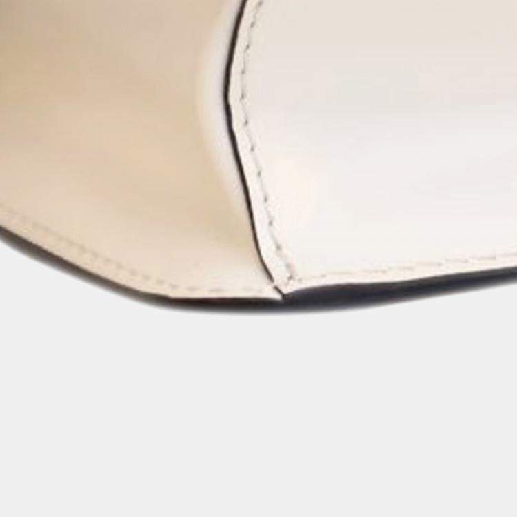 Pre Owned Prada White Spazzolato Triangle Logo Plate Flap Chain Crossbody