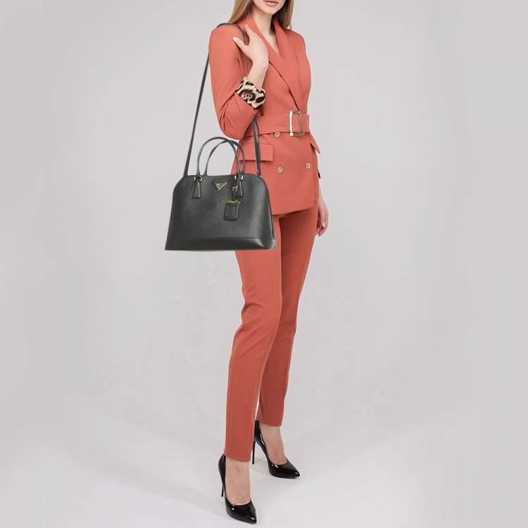 Pre Owned Prada Black Saffiano Lux Leather Promenade Open Satchel