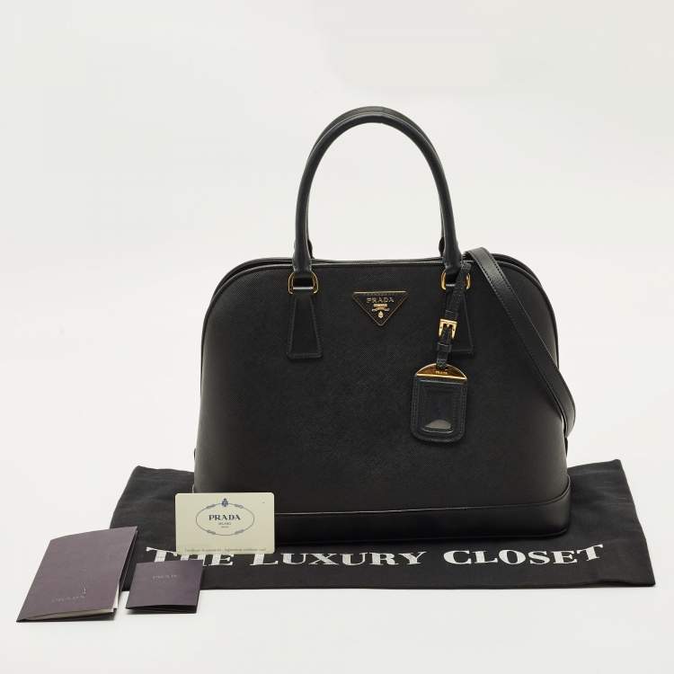 Pre Owned Prada Black Saffiano Lux Leather Promenade Open Satchel