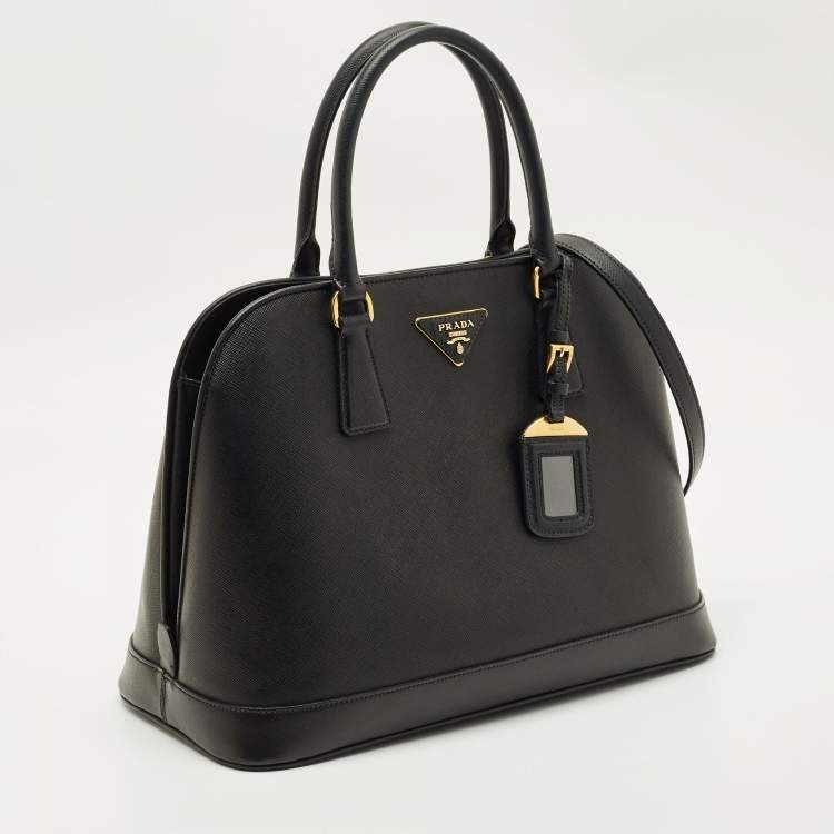 Pre Owned Prada Black Saffiano Lux Leather Promenade Open Satchel