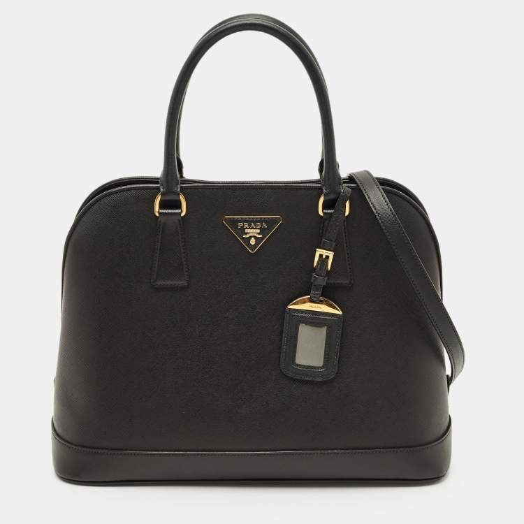 Pre Owned Prada Black Saffiano Lux Leather Promenade Open Satchel