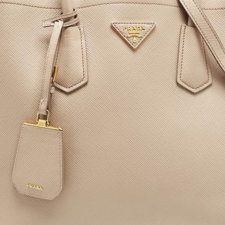 Pre Owned Prada Poudre Beige Saffiano Cuir Leather Large Double Handle Tote
