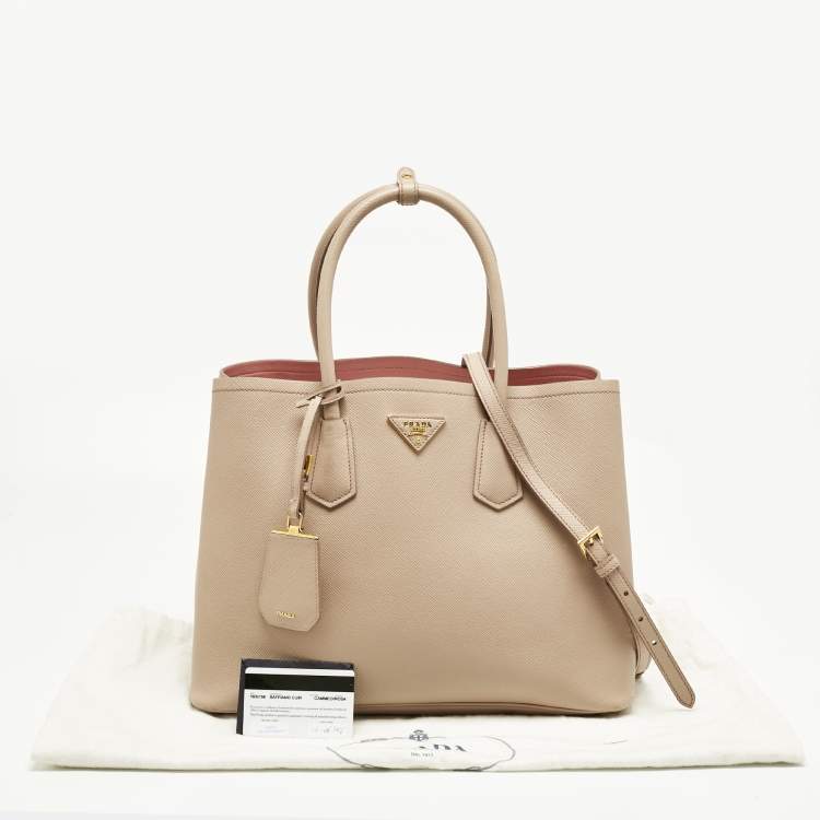 Pre Owned Prada Poudre Beige Saffiano Cuir Leather Large Double Handle Tote