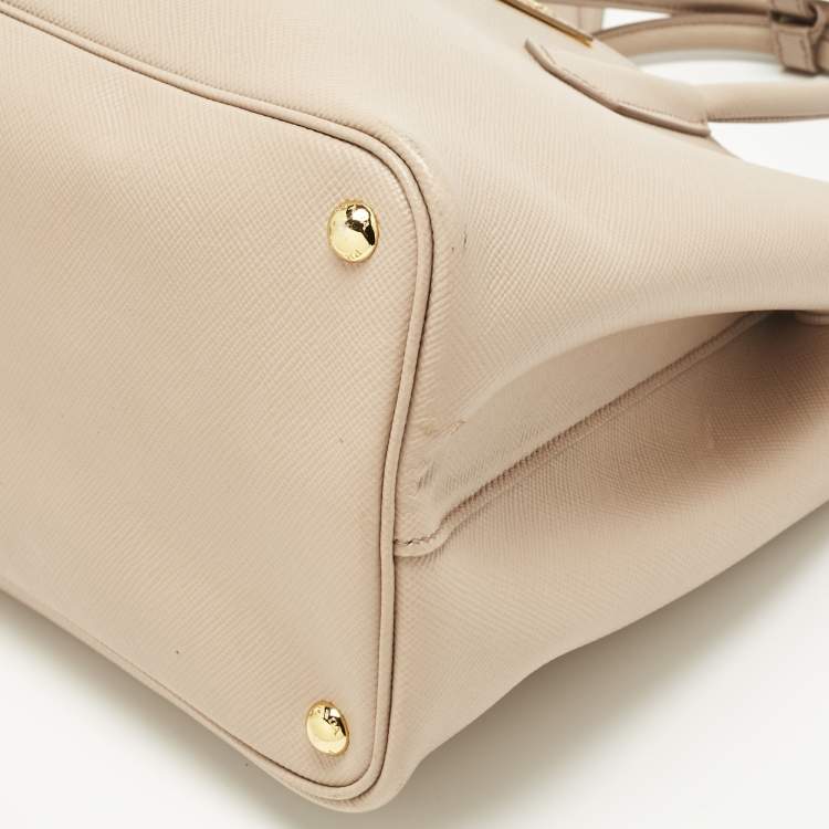 Pre Owned Prada Poudre Beige Saffiano Cuir Leather Large Double Handle Tote
