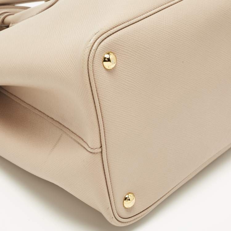 Pre Owned Prada Poudre Beige Saffiano Cuir Leather Large Double Handle Tote