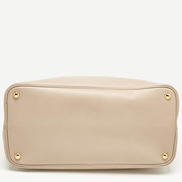 Pre Owned Prada Poudre Beige Saffiano Cuir Leather Large Double Handle Tote
