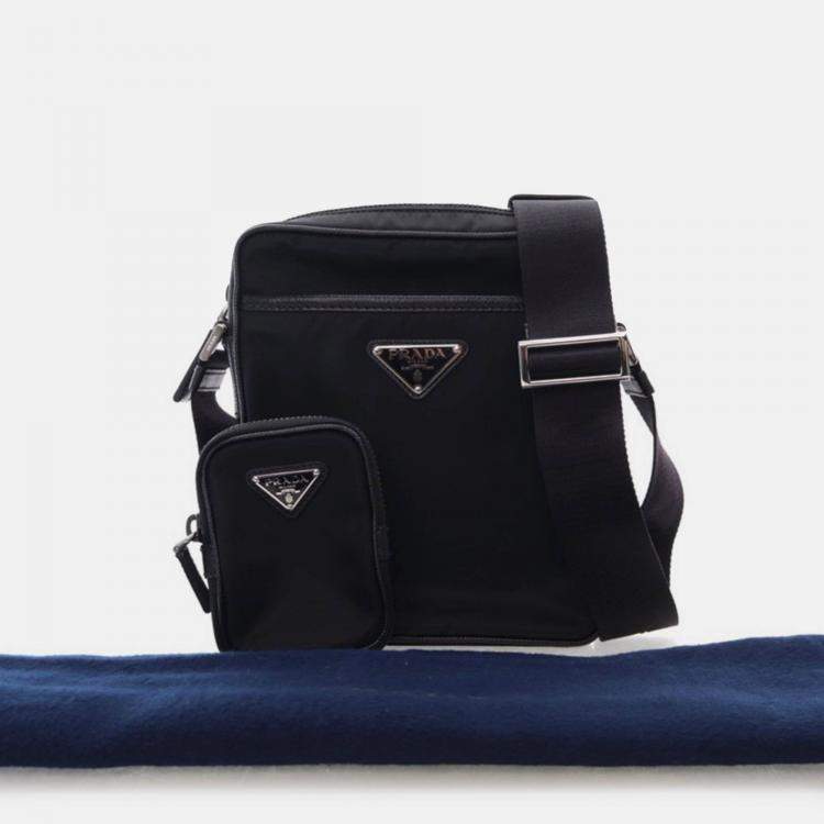 Pre Owned Prada Black Re-Nylon Messenger Bag