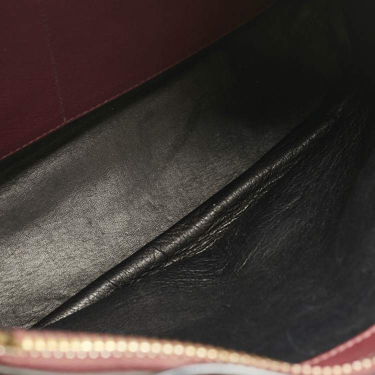 Pre Owned Prada Burgundy Saffiano Soft Leather Middle Zip Tote