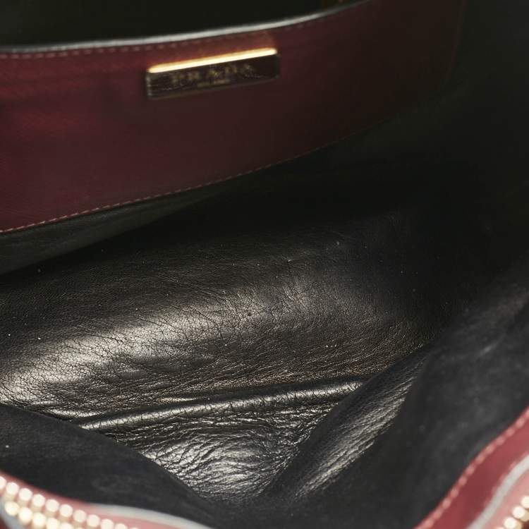 Pre Owned Prada Burgundy Saffiano Soft Leather Middle Zip Tote