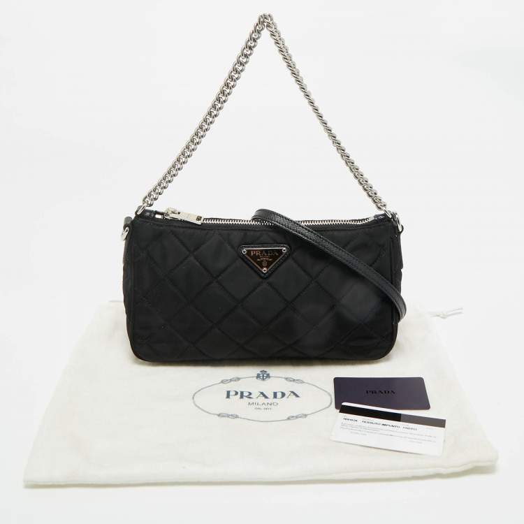 مملوكة مسبقًا Prada Black Quilted Nylon and Leather Convertible Crossbody Bag