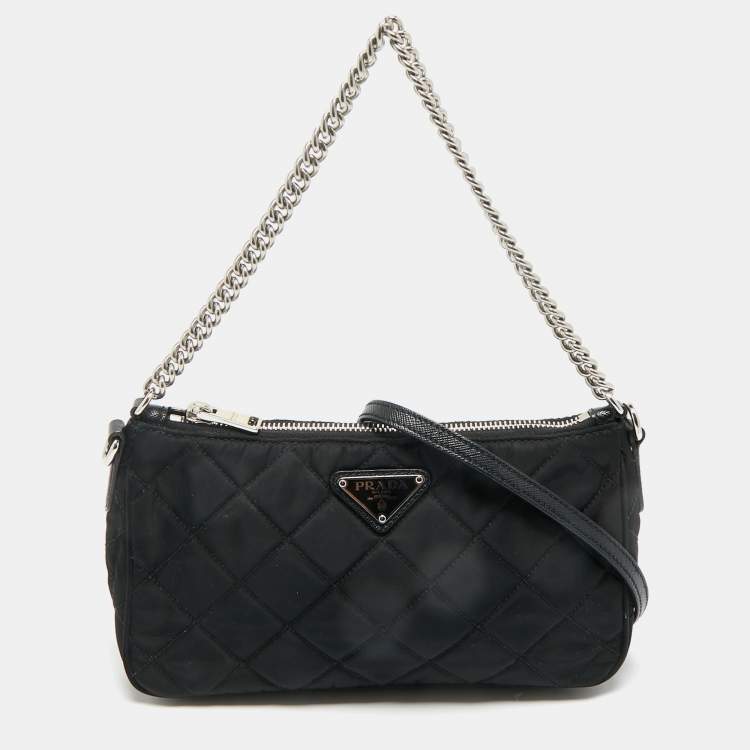مملوكة مسبقًا Prada Black Quilted Nylon and Leather Convertible Crossbody Bag