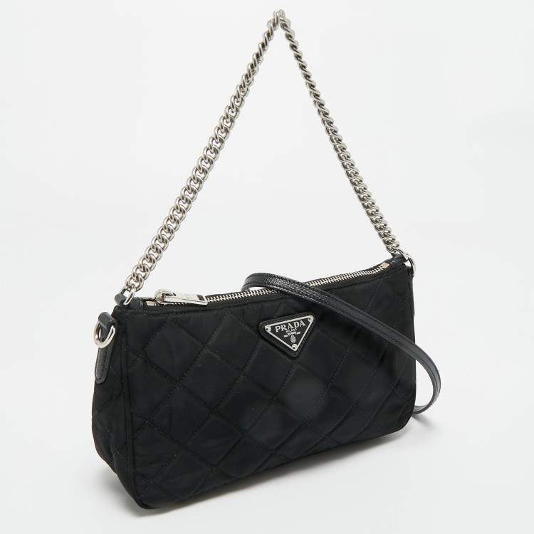 مملوكة مسبقًا Prada Black Quilted Nylon and Leather Convertible Crossbody Bag