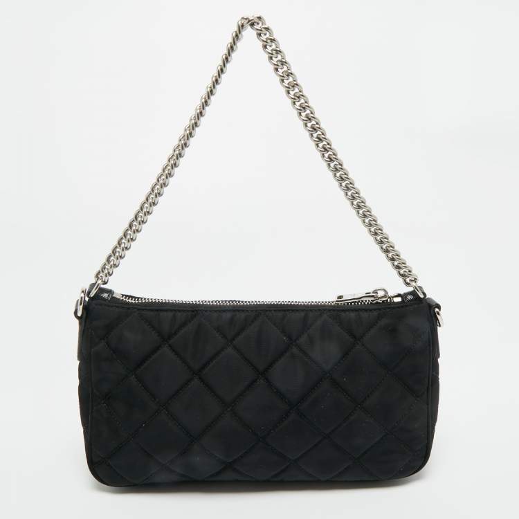 مملوكة مسبقًا Prada Black Quilted Nylon and Leather Convertible Crossbody Bag