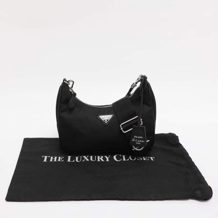 Pre Owned Prada Black Nylon and Saffiano Leather Re-Edition 2005 Baguette Bag